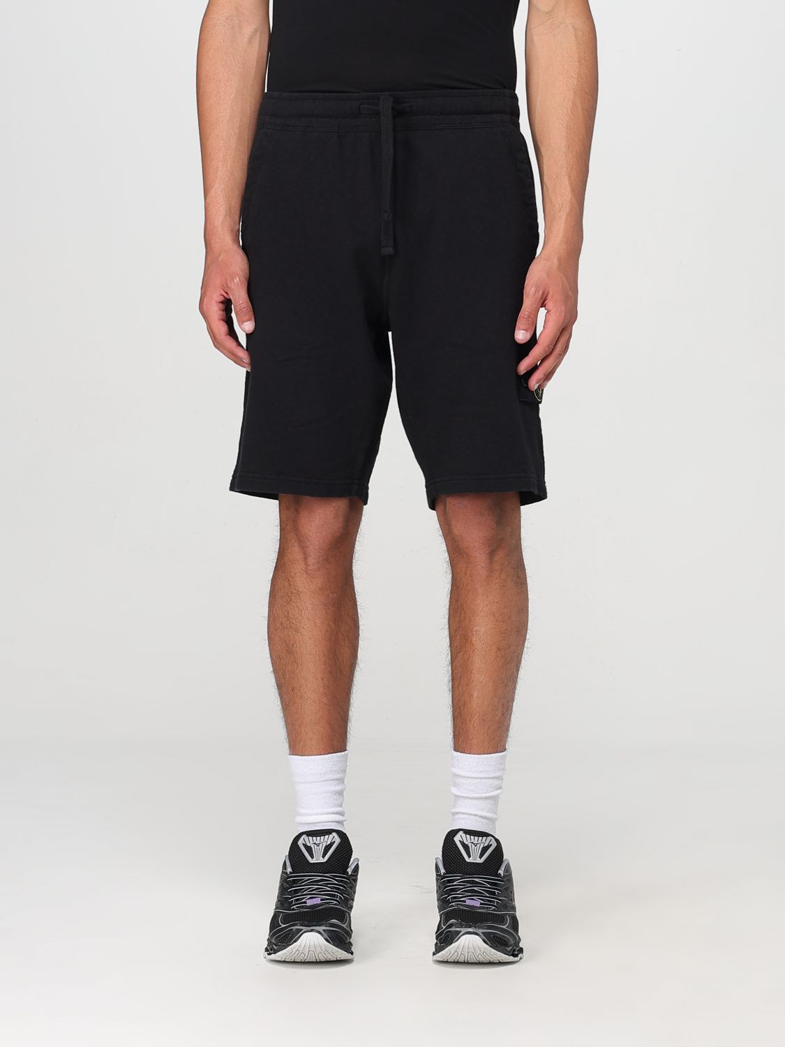 Stone Island Compass Patch Drawstring Shorts In Black