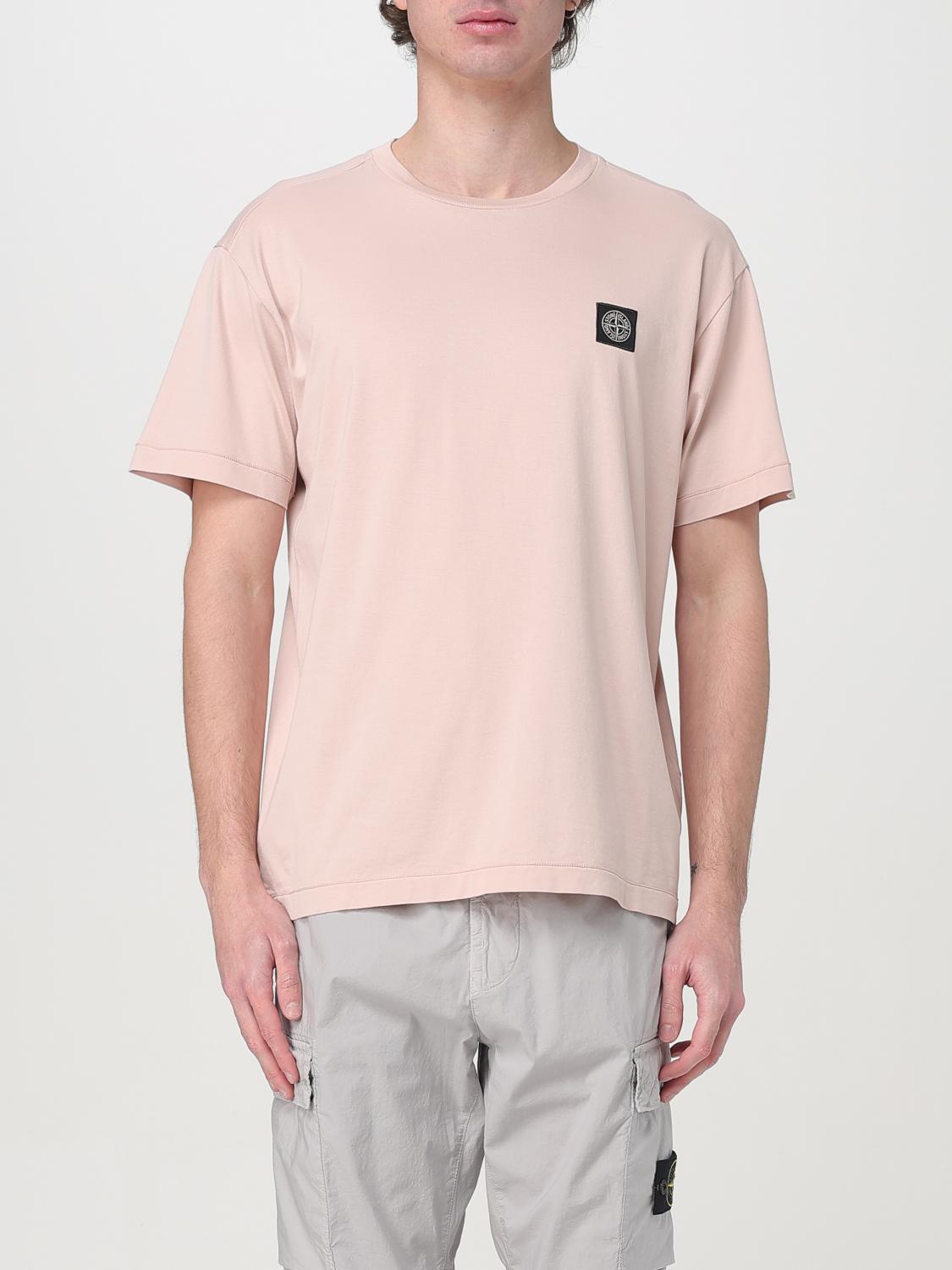 Stone Island Logo Patch T-shirt 'dove Grey' In Pink