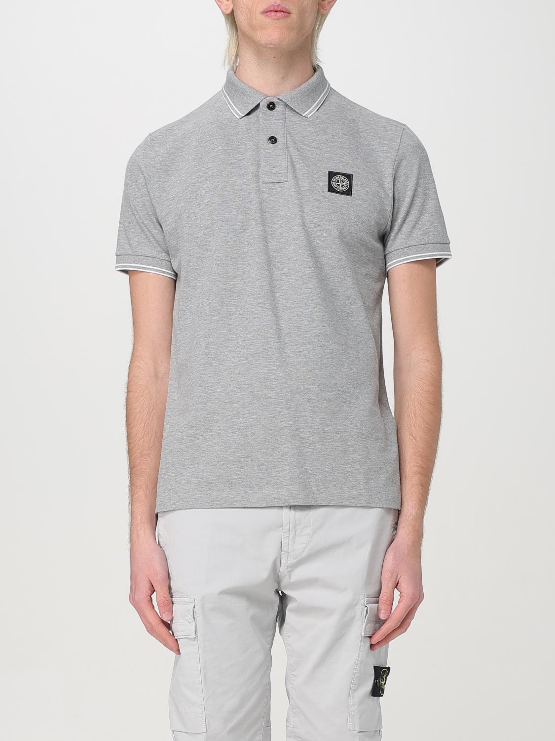 Stone Island Logo-patch Polo Shirt In Grey