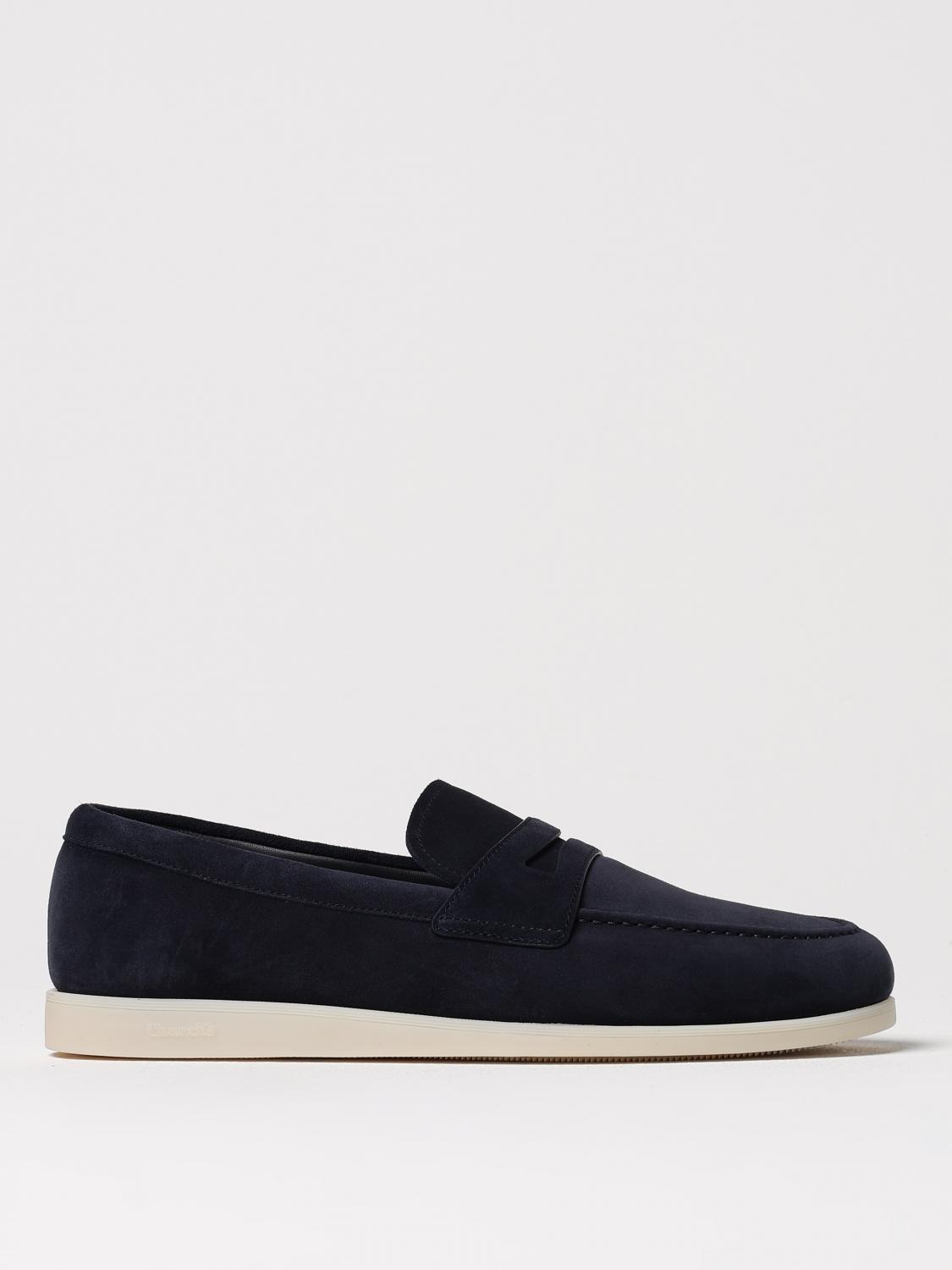 Church's Blue Suede Saddle Loafers In Navy