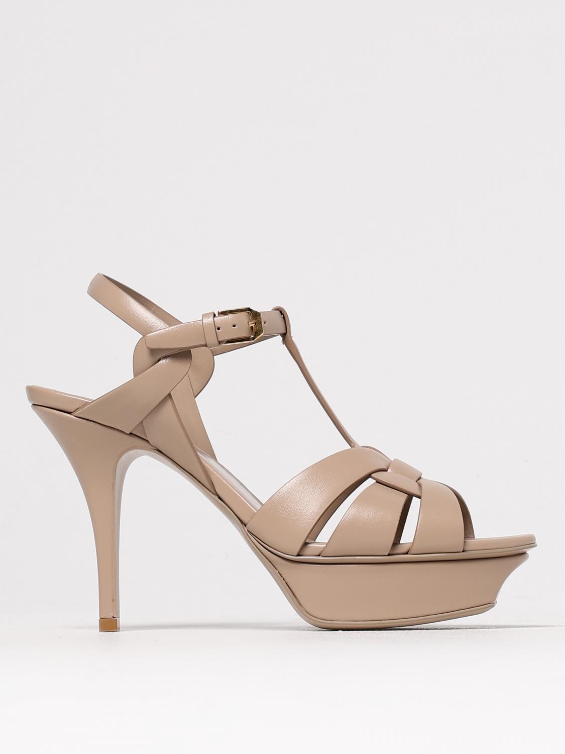 Saint Laurent Heeled Sandal Woman color Camel · 36