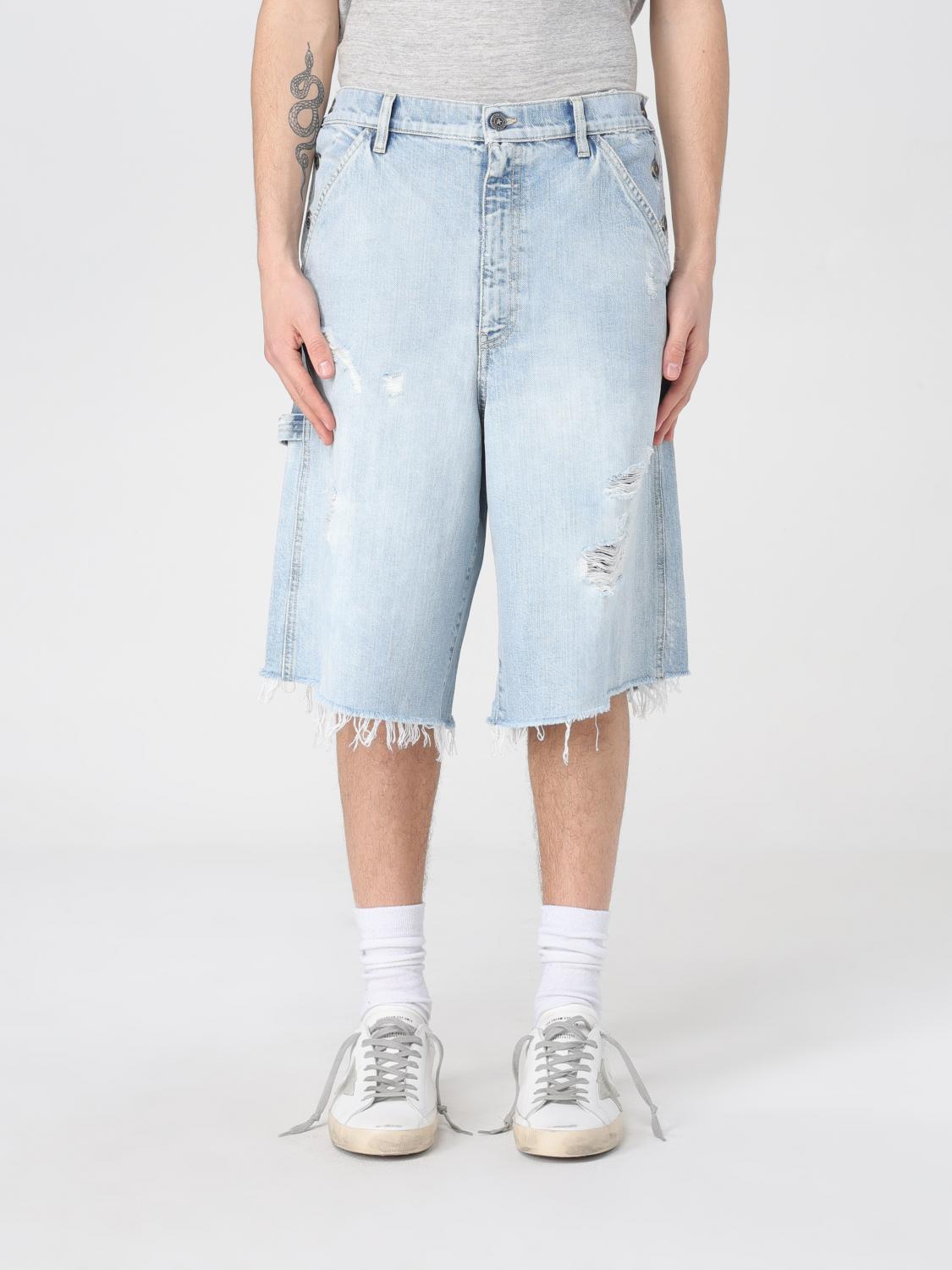 Golden Goose Bermuda Shorts With Distressed Accents And Frayed Hem In Stone Washed