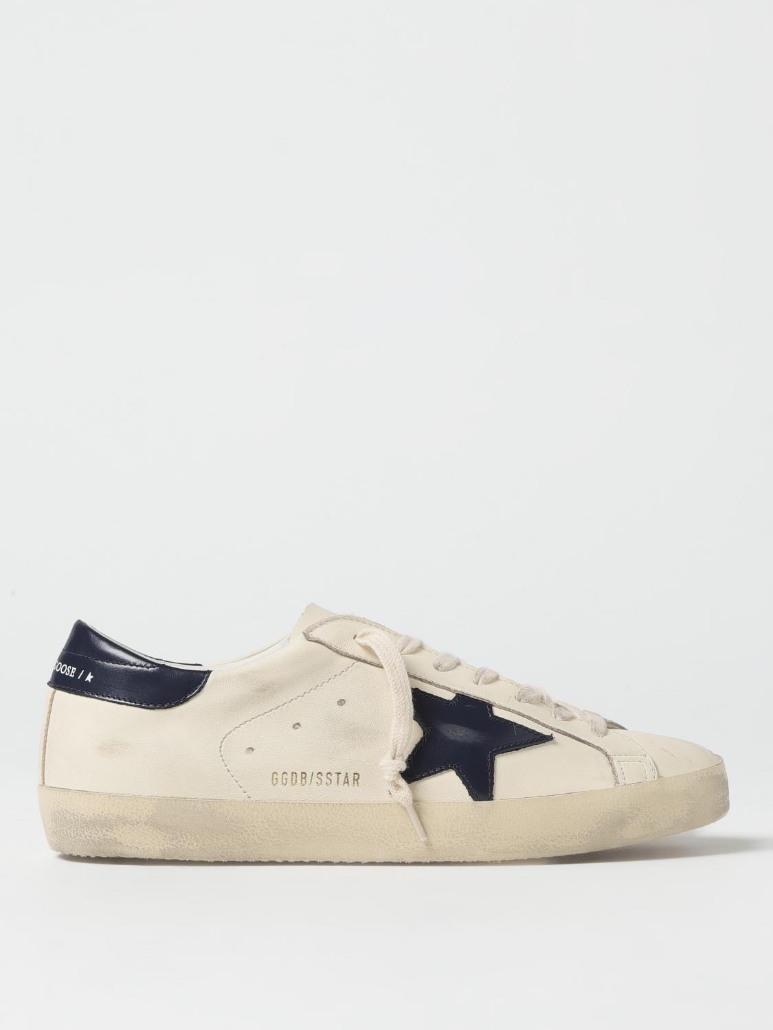 Golden Goose White Lace Up Leather Sneakers In Beige