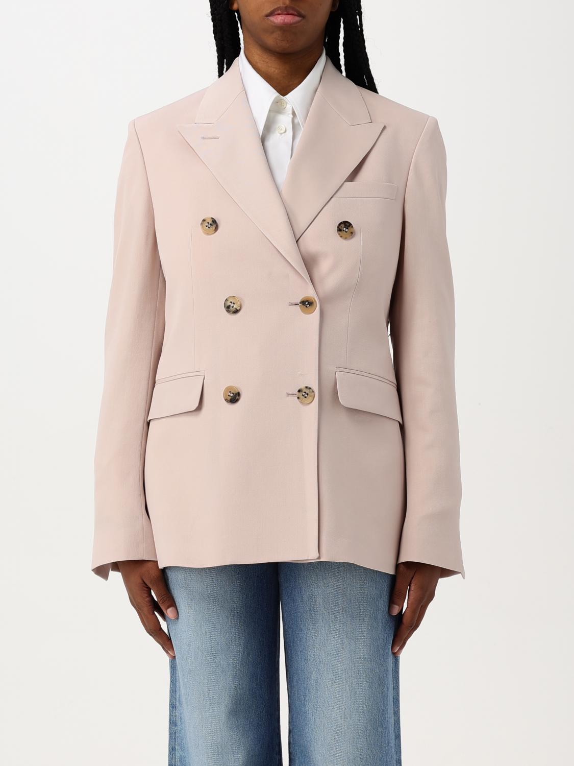 Golden Goose Pink Double-breasted Jacket With Peak Revers And Logo Plaque Detail In Pink