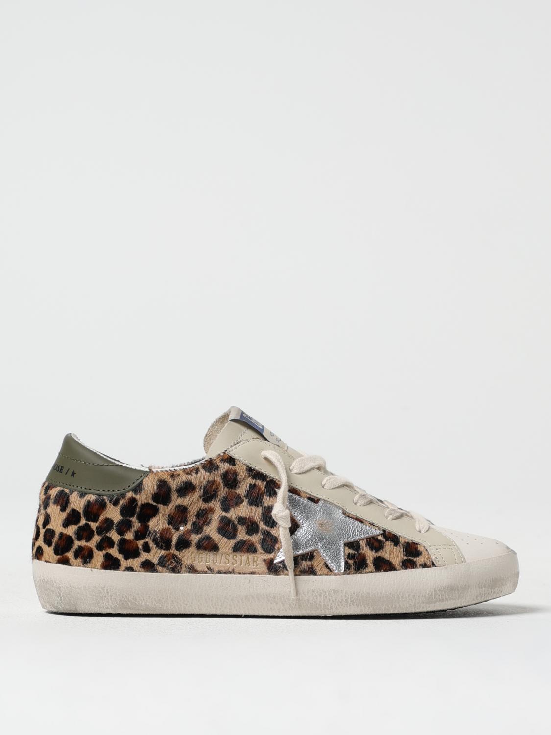 Golden Goose Soul-star Distressed Leather-trimmed Leopard-print Calf Hair Sneakers In Beige
