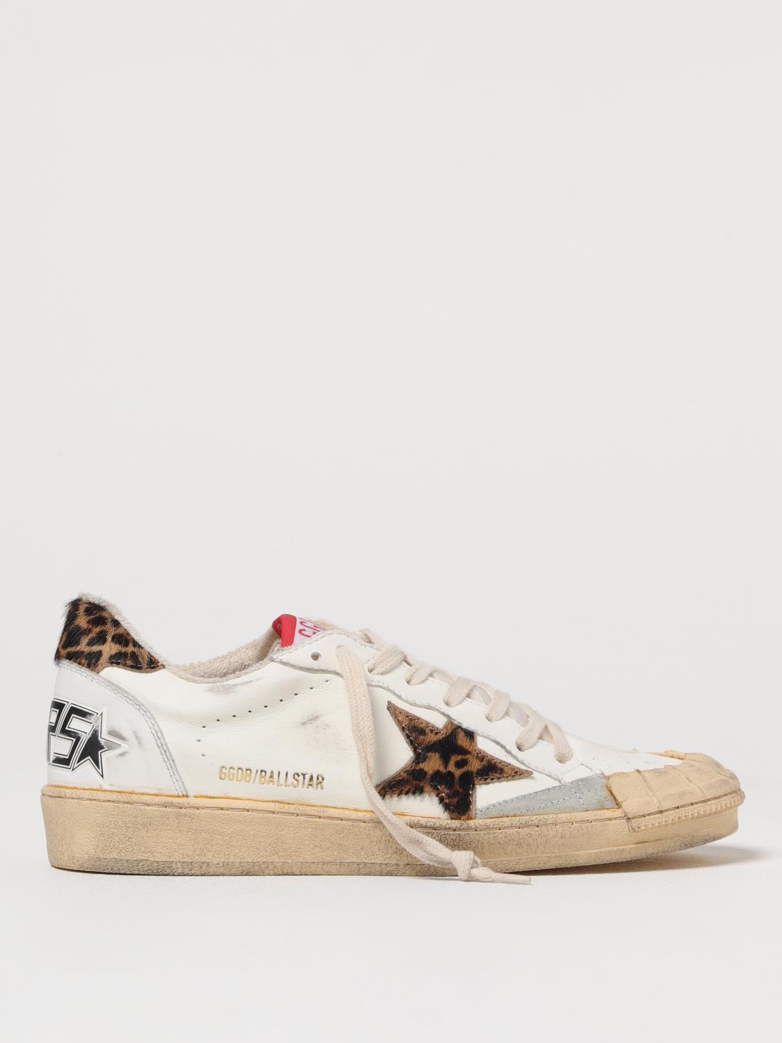 Golden Goose Ball Star Sneakers Leopard Print In White