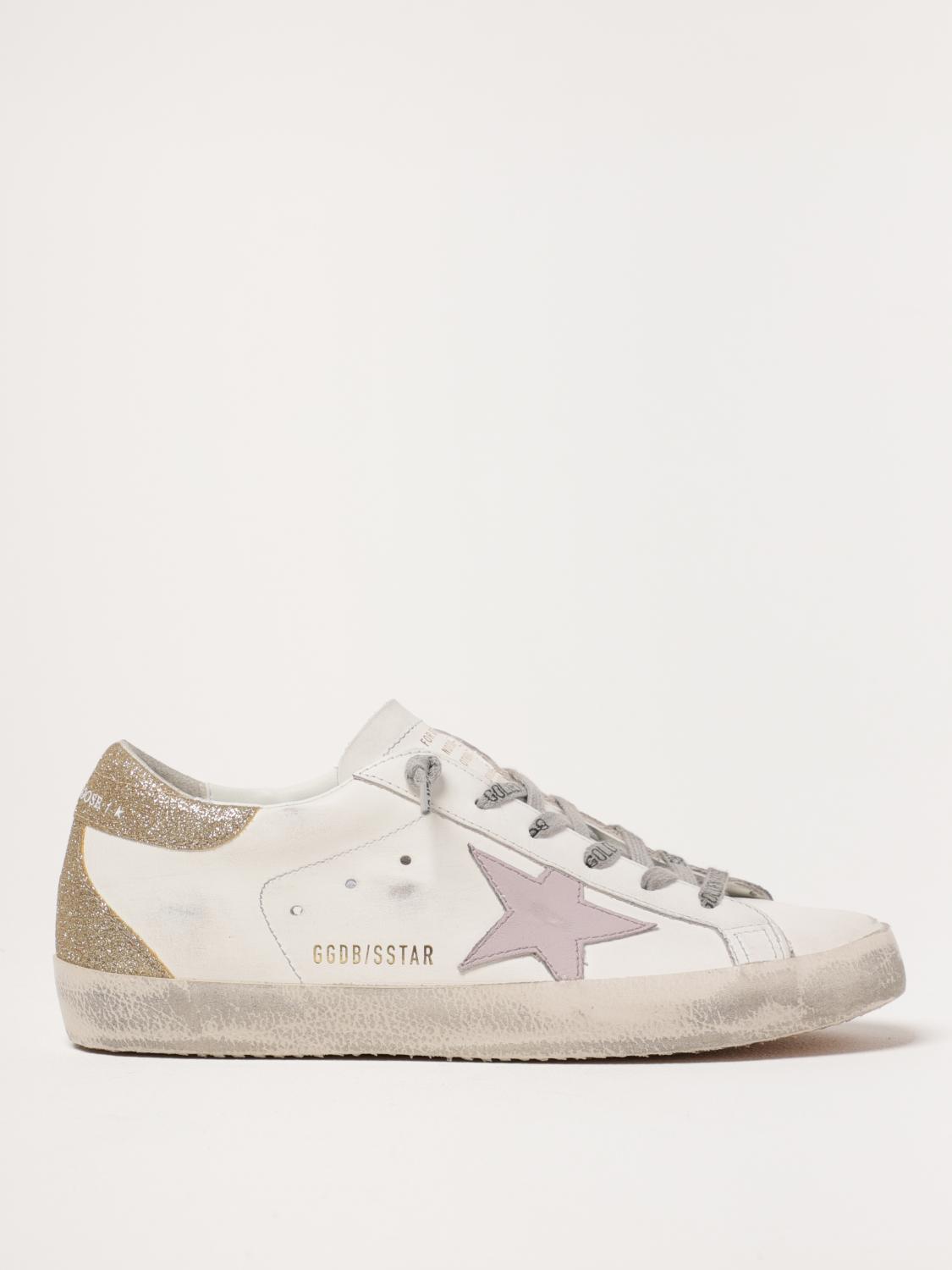Golden Goose Deluxe Brand Premium White Leather Sneakers With Glitter Accents In White