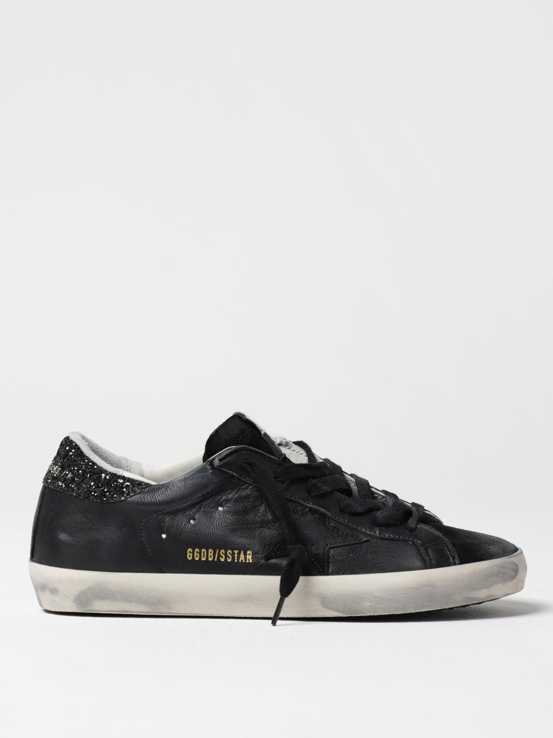 Golden Goose Textured Star Design Sneakers With Sparkling Accents In Black