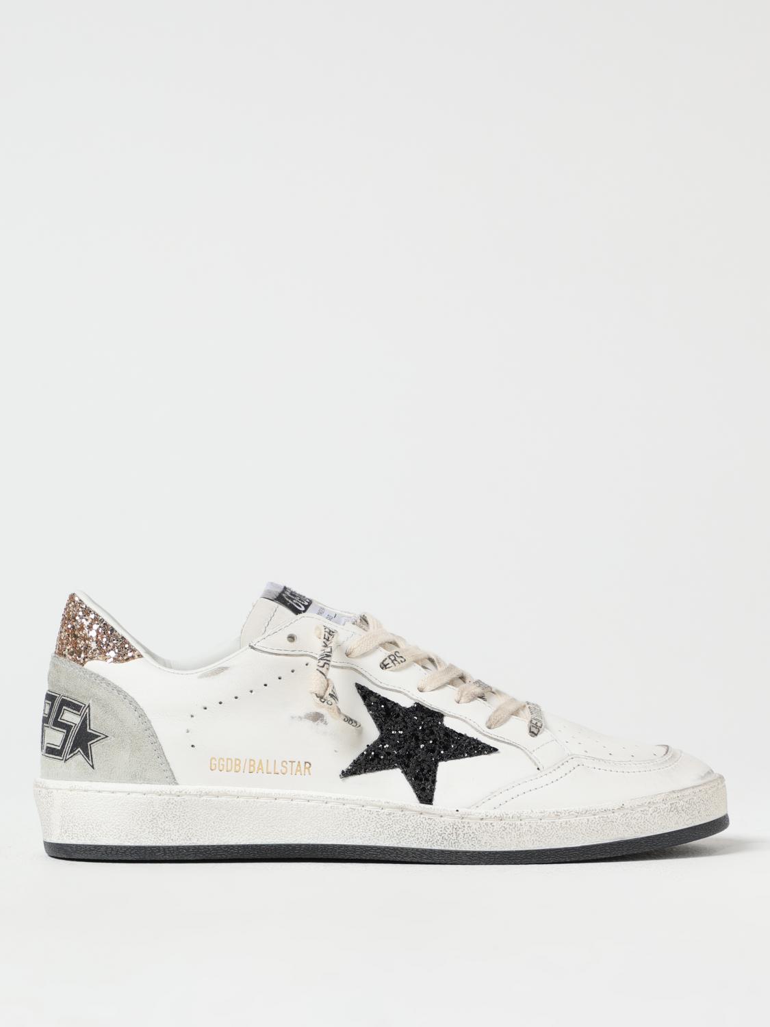 Golden Goose Ballstar Leather Upper And Toe Glitter Star And Heel Suede Spur Shoes In White