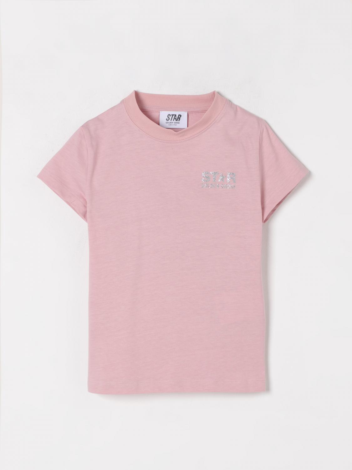 Golden Goose Pink Crewneck T-shirt With Logo Detail On The Front And Maxi Print On The Rear In Cotton Girl In Pink