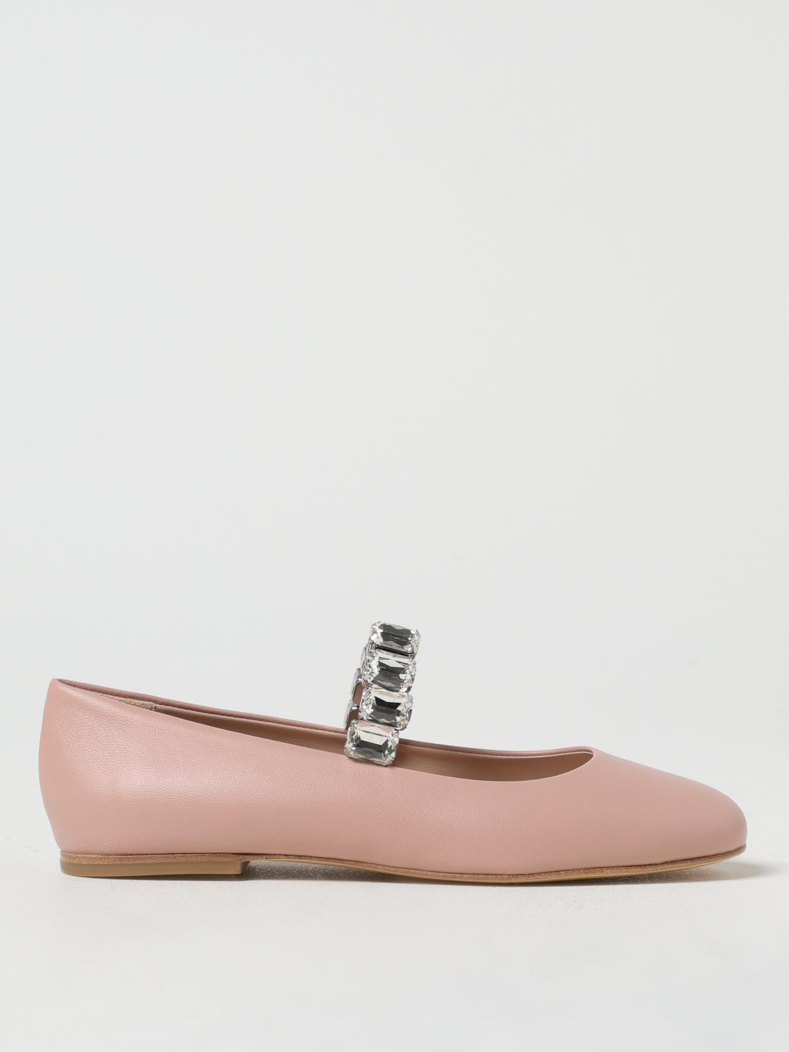 Casadei Leather Ballet Flats With Crystal Embellished Strap In Nude