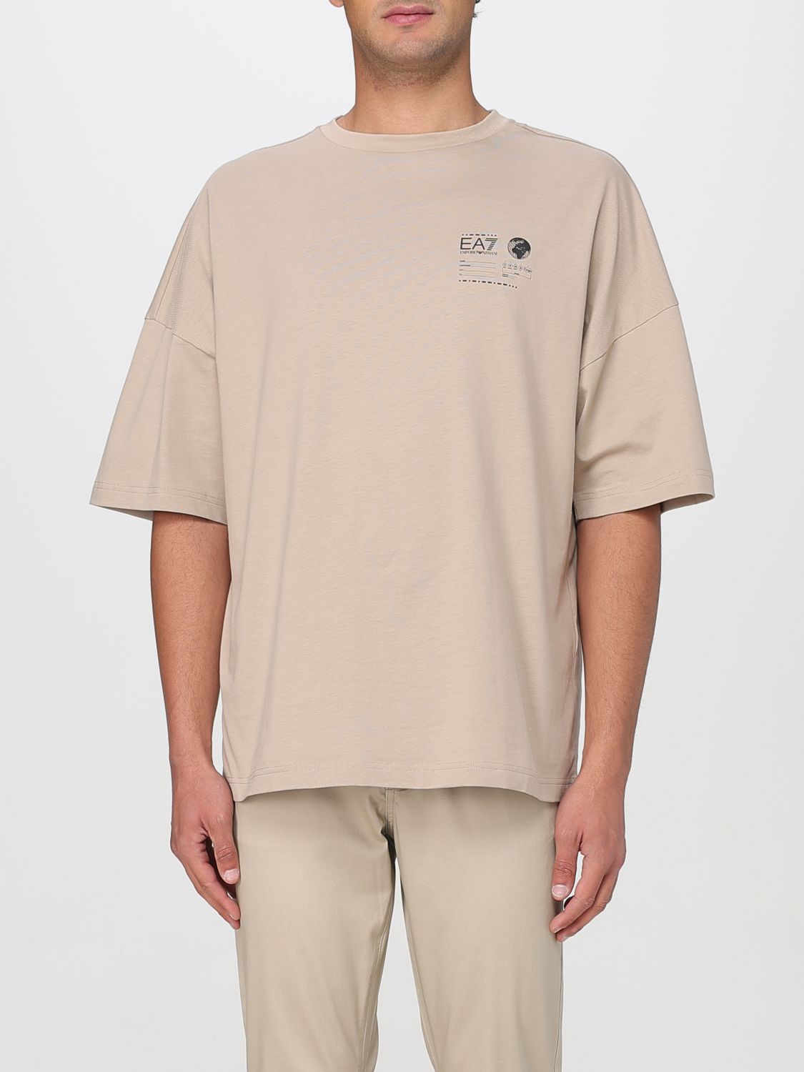 Ea7 Dynamic Athlete Cotton Jersey T-shirt With Print In Beige