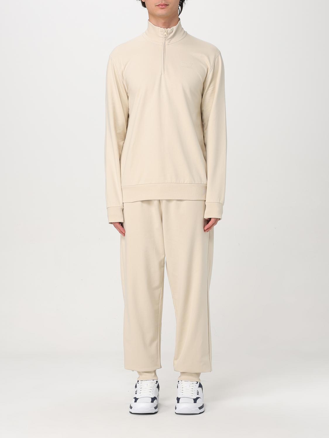 Ea7 Visibility Cotton Full-zip Tracksuit In Ivory
