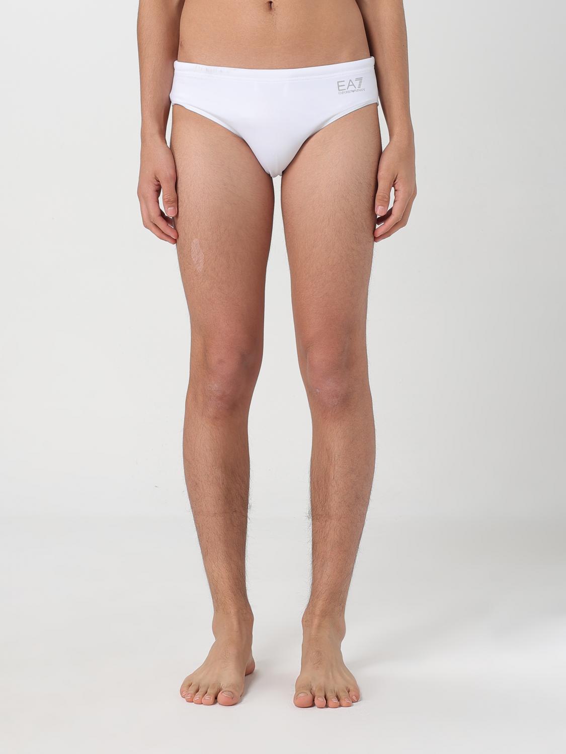 Ea7 Logo-plaque Swim Briefs In Weiss