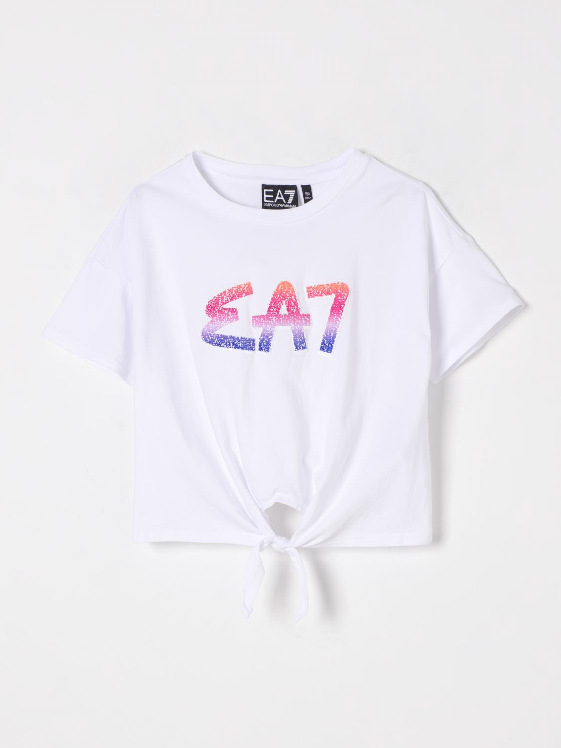 Ea7 Logo Series Girl Stretch-cotton Crew-neck T-shirt In White