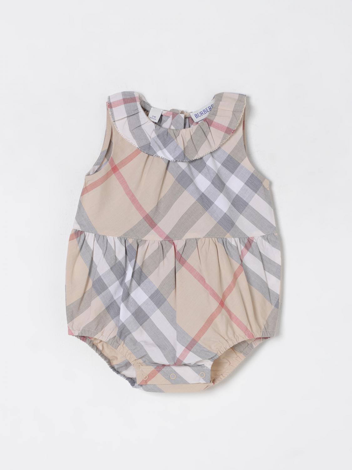 Burberry Baby Beige Check Cotton Bodysuit In Beige