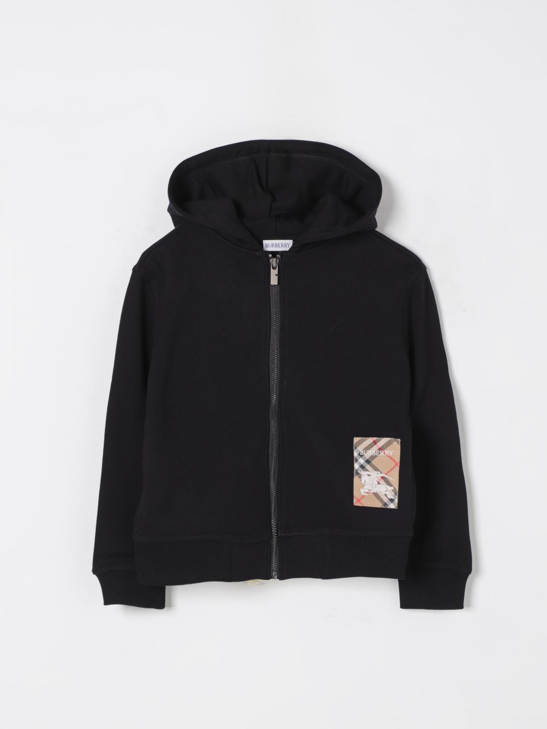 Burberry Check Label Cotton Zip Hoodie In Black