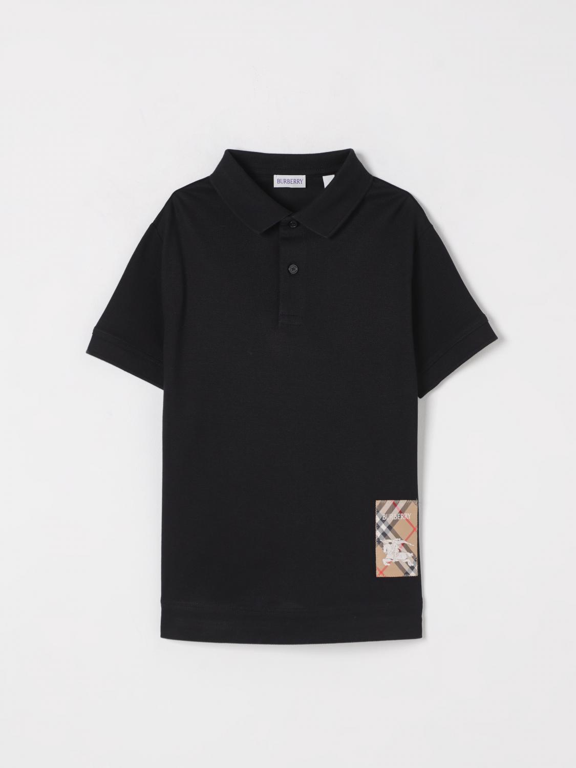 Burberry Boy's Johane Ekd Logo-patch Polo Shirt In Black