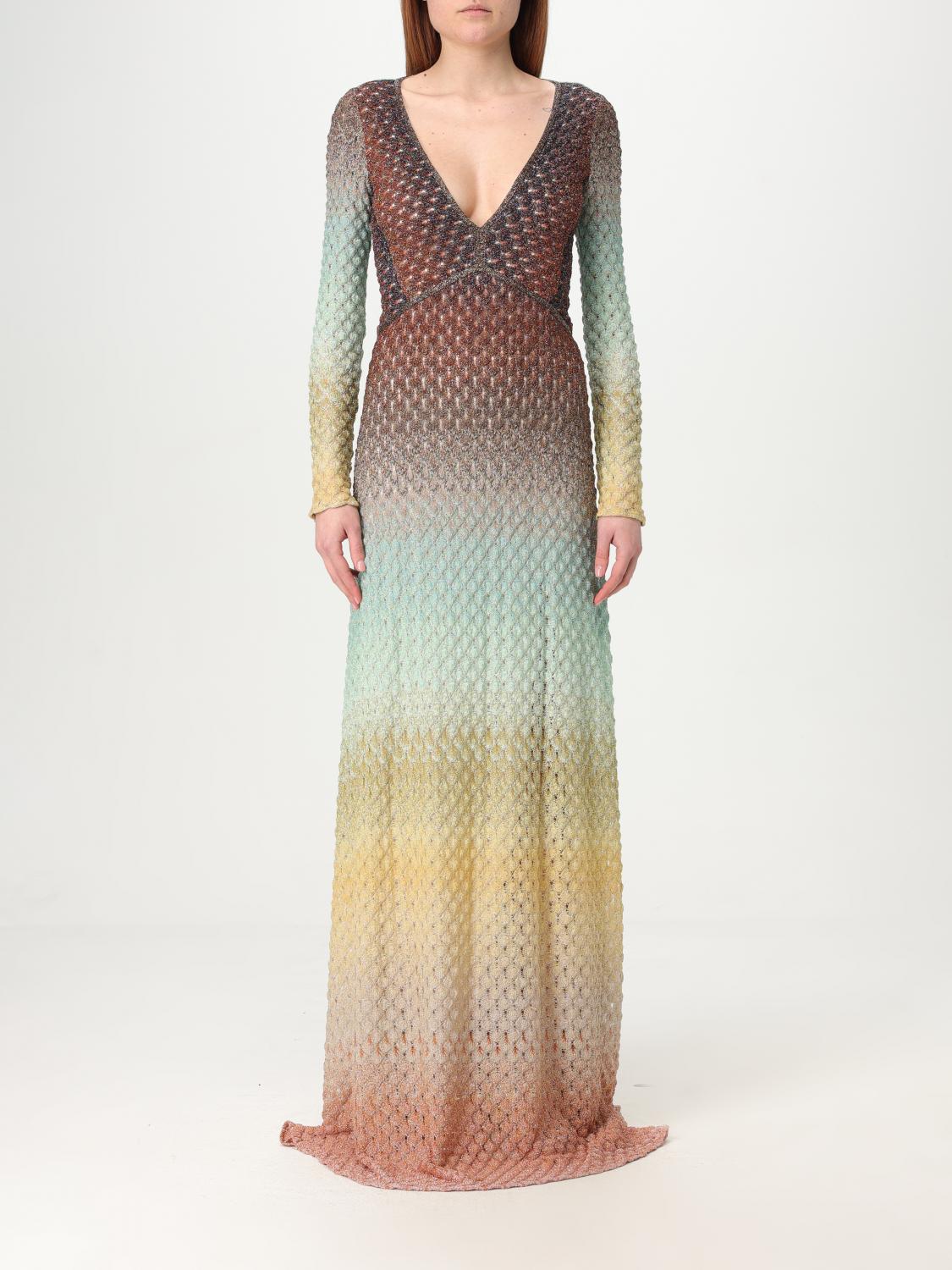 Missoni Plunging Metallic Ombre Knit Long-sleeve Maxi Dress In Multicolor