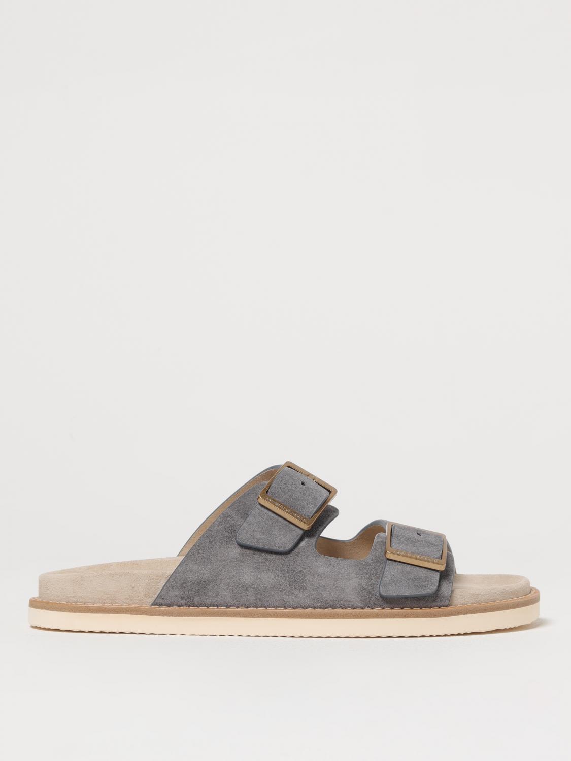 Brunello Cucinelli Pebble Silver-toned-hardware Leather Sandals In Avion