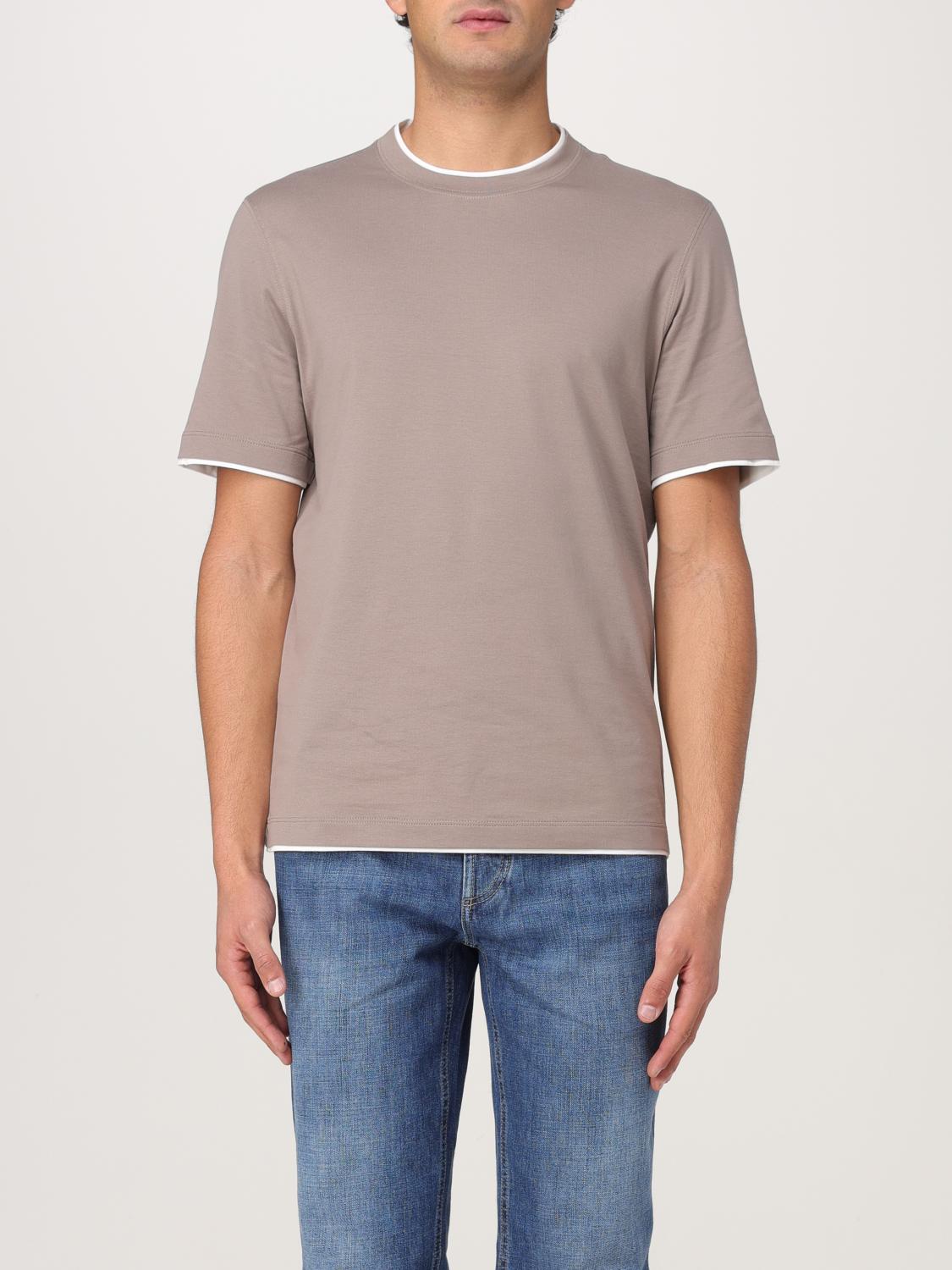 Brunello Cucinelli T-shirt With Layered Design In Brown