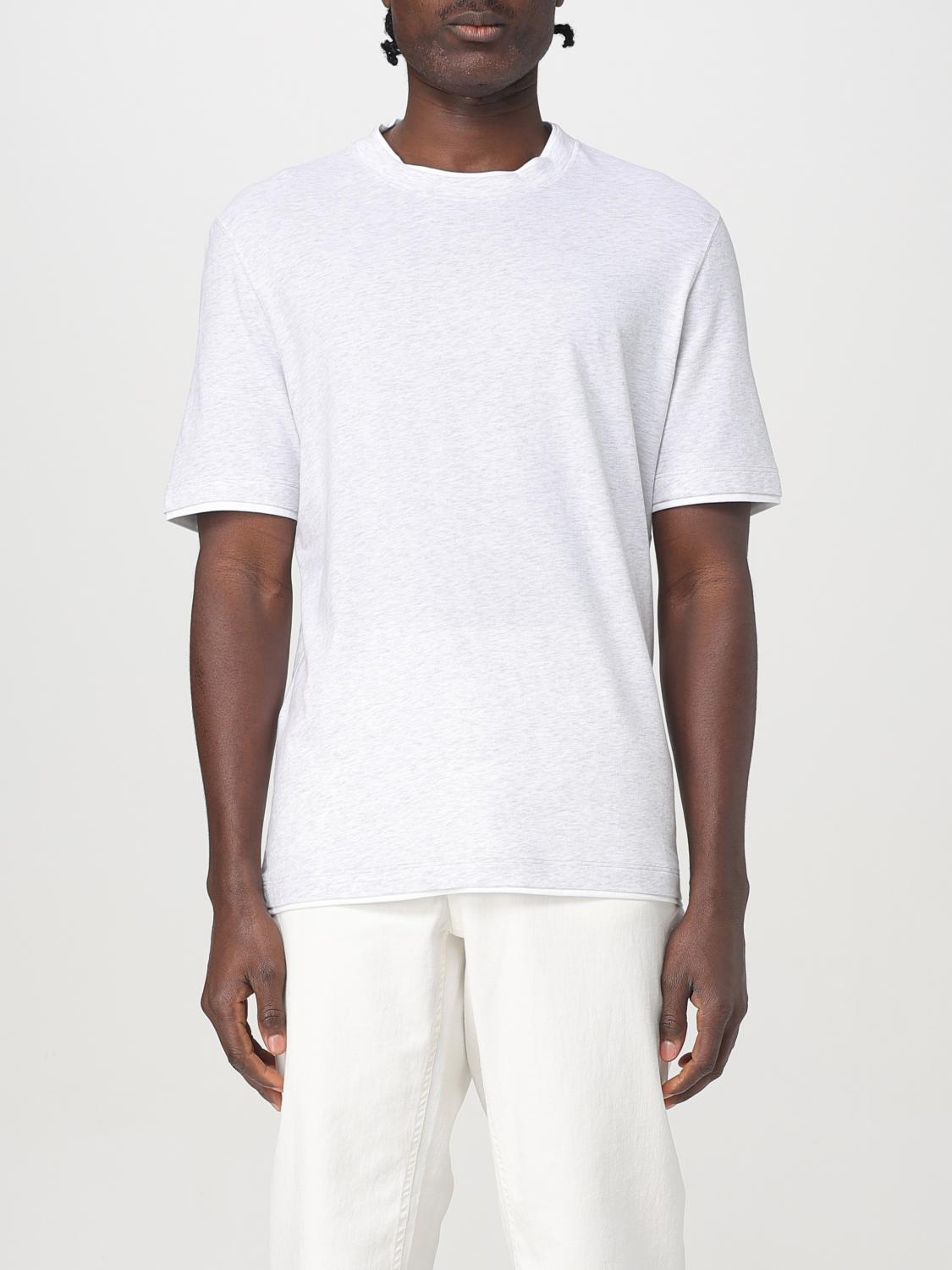 Brunello Cucinelli White Cotton Faux Layering T-shirt In Grey 1