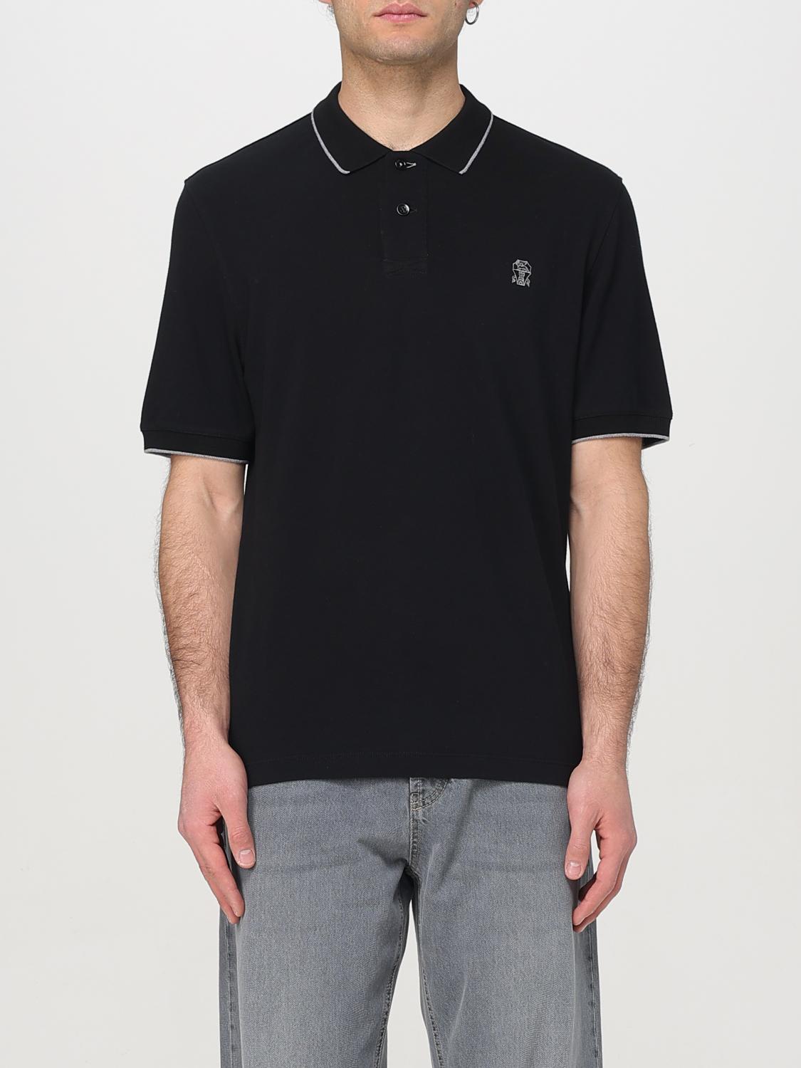 Brunello Cucinelli Midnight Polo Shirt With Buttoned Placket In Black