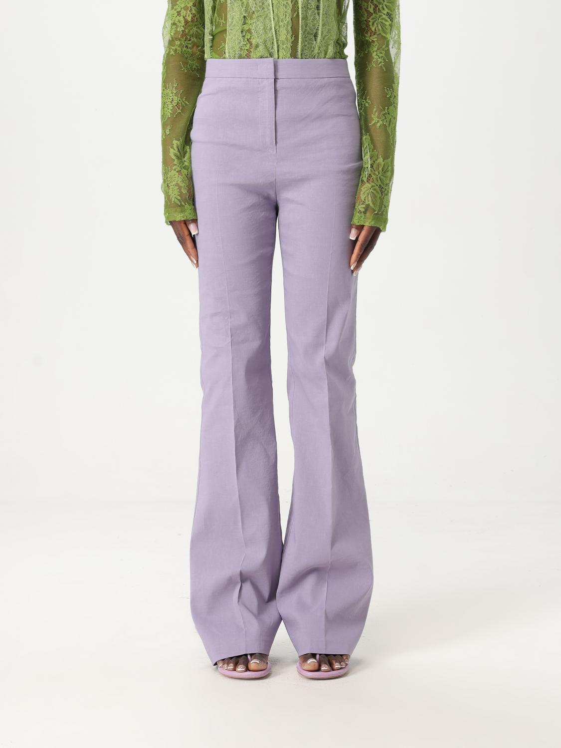 Pinko Stretch Linen Trousers With Crease In Lila