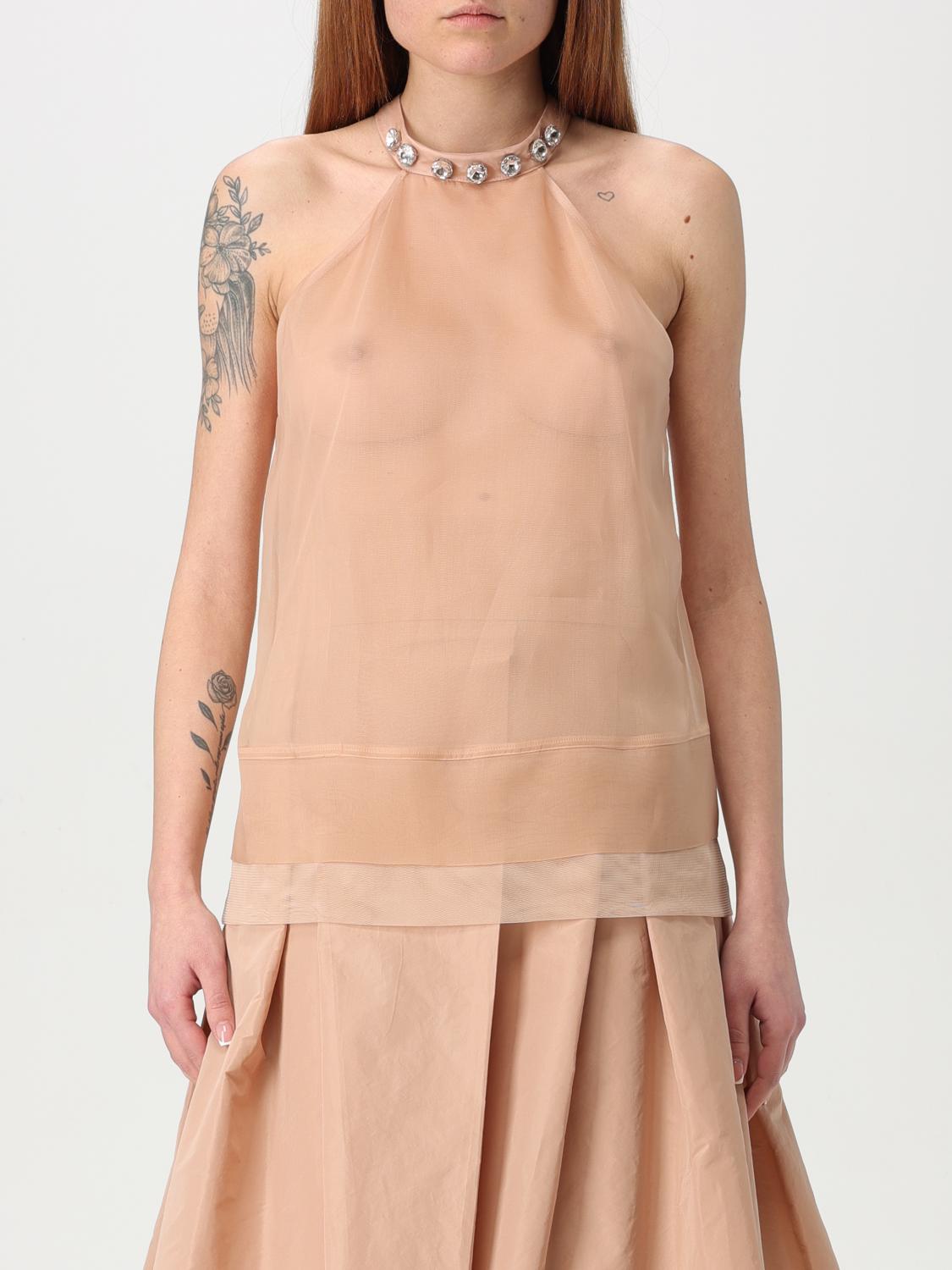Pinko Top En Organza De Soie Avec Broderie Bijou Sur Le Col In Pink