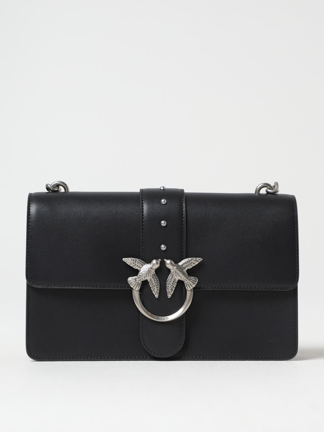 Pinko Structured Black Shoulder Bag With Circular Embellishments In Black 1