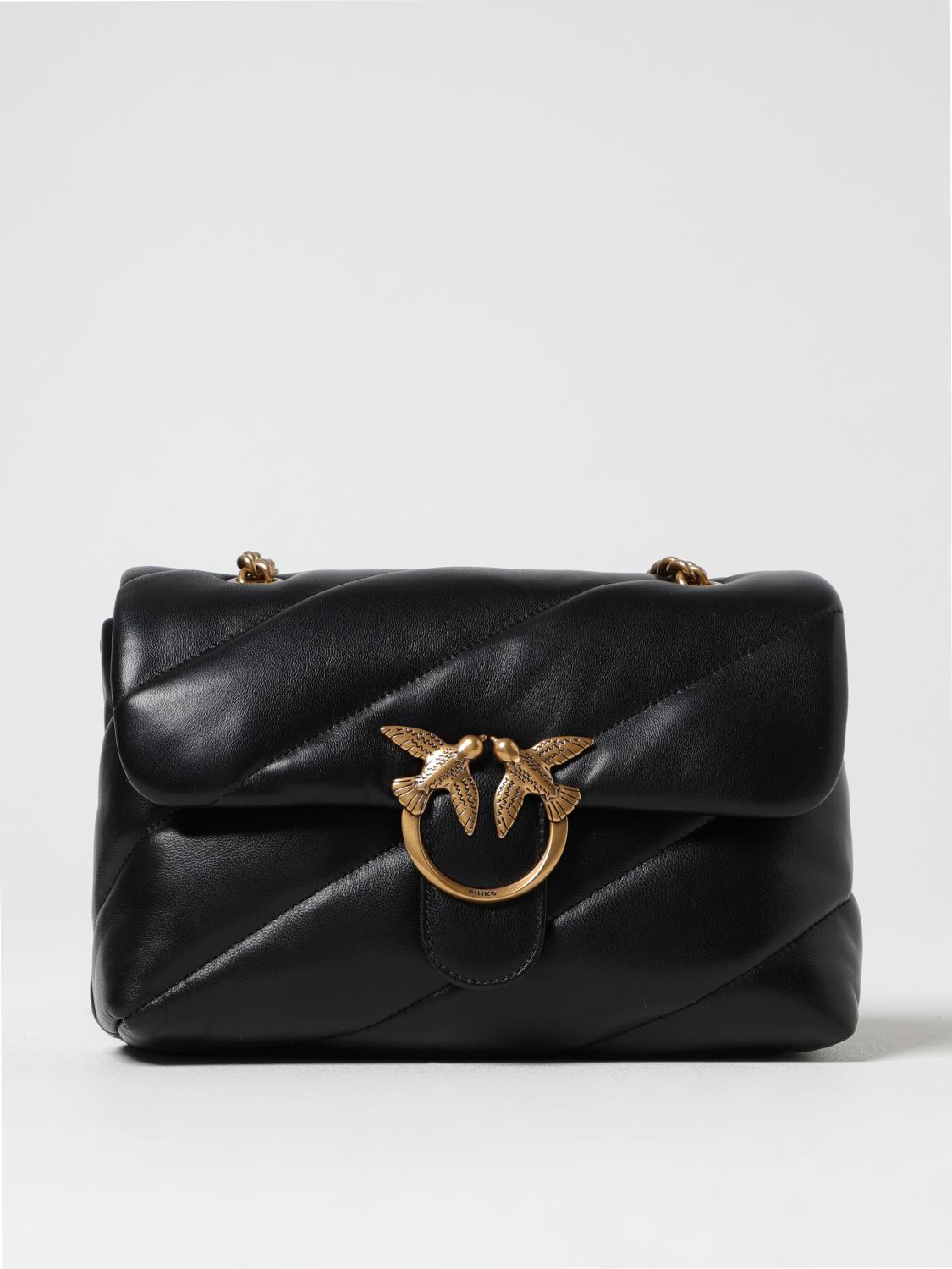 Pinko Quilted Chain Shoulder Bag With Gold-tone Hardware In Black