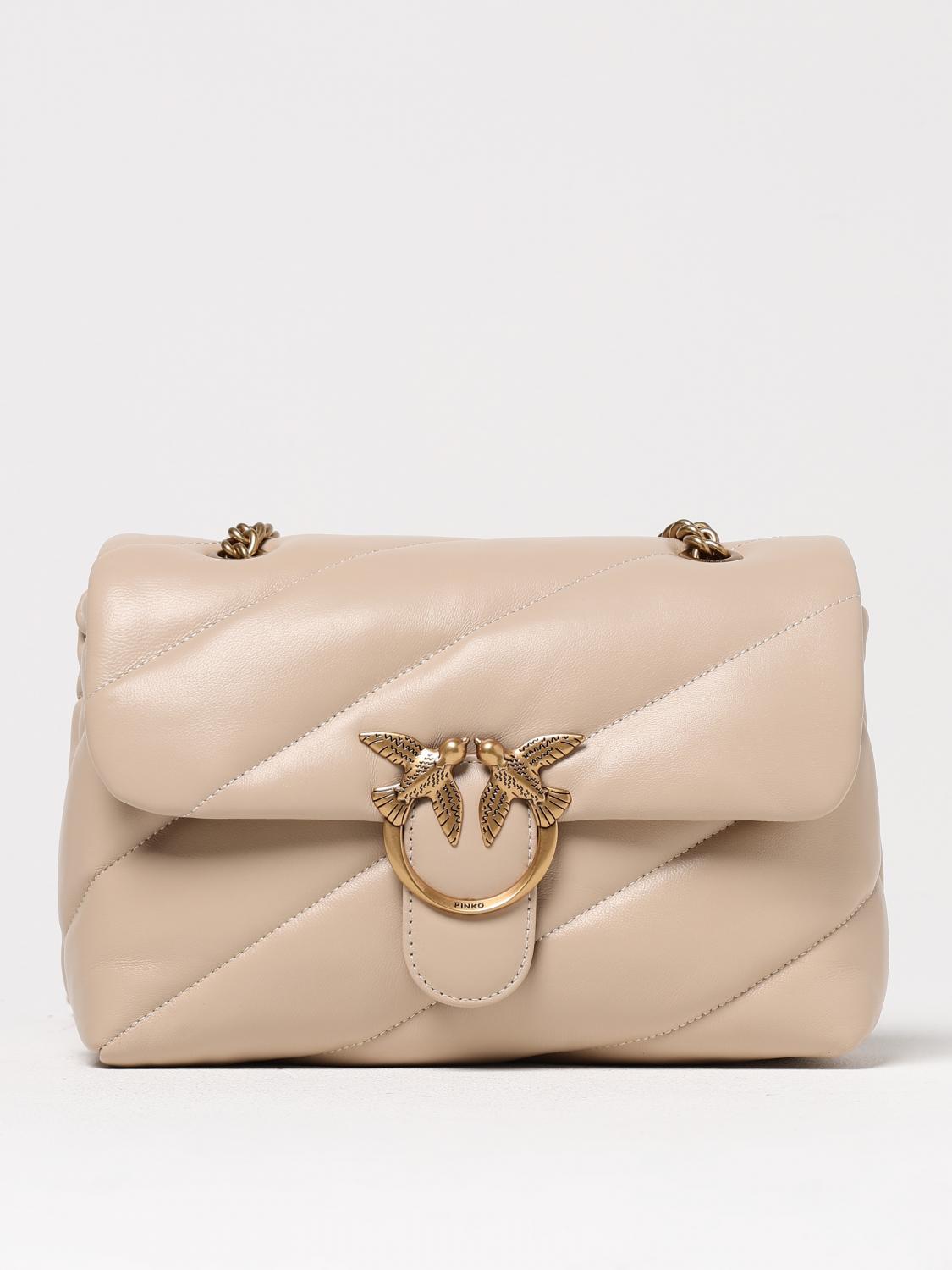 Pinko Quilted Shoulder Bag With Flap Closure And Circular Embellishment In Pink