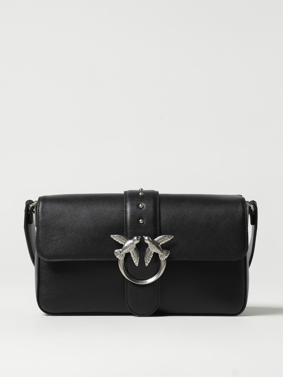 Pinko Rectangular Chain Strap Shoulder Bag With Metal Hardware And Front Embellishment In Black