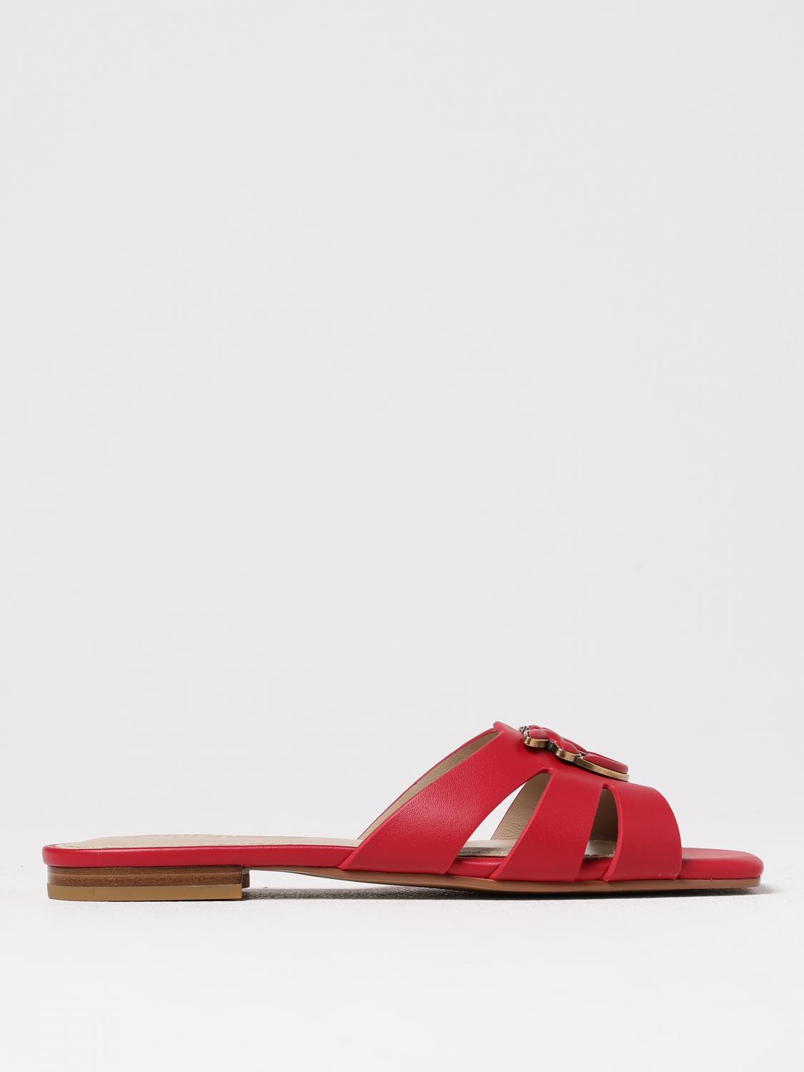 Pinko Nappa Leather Slip-ons With Bird Logo In Red