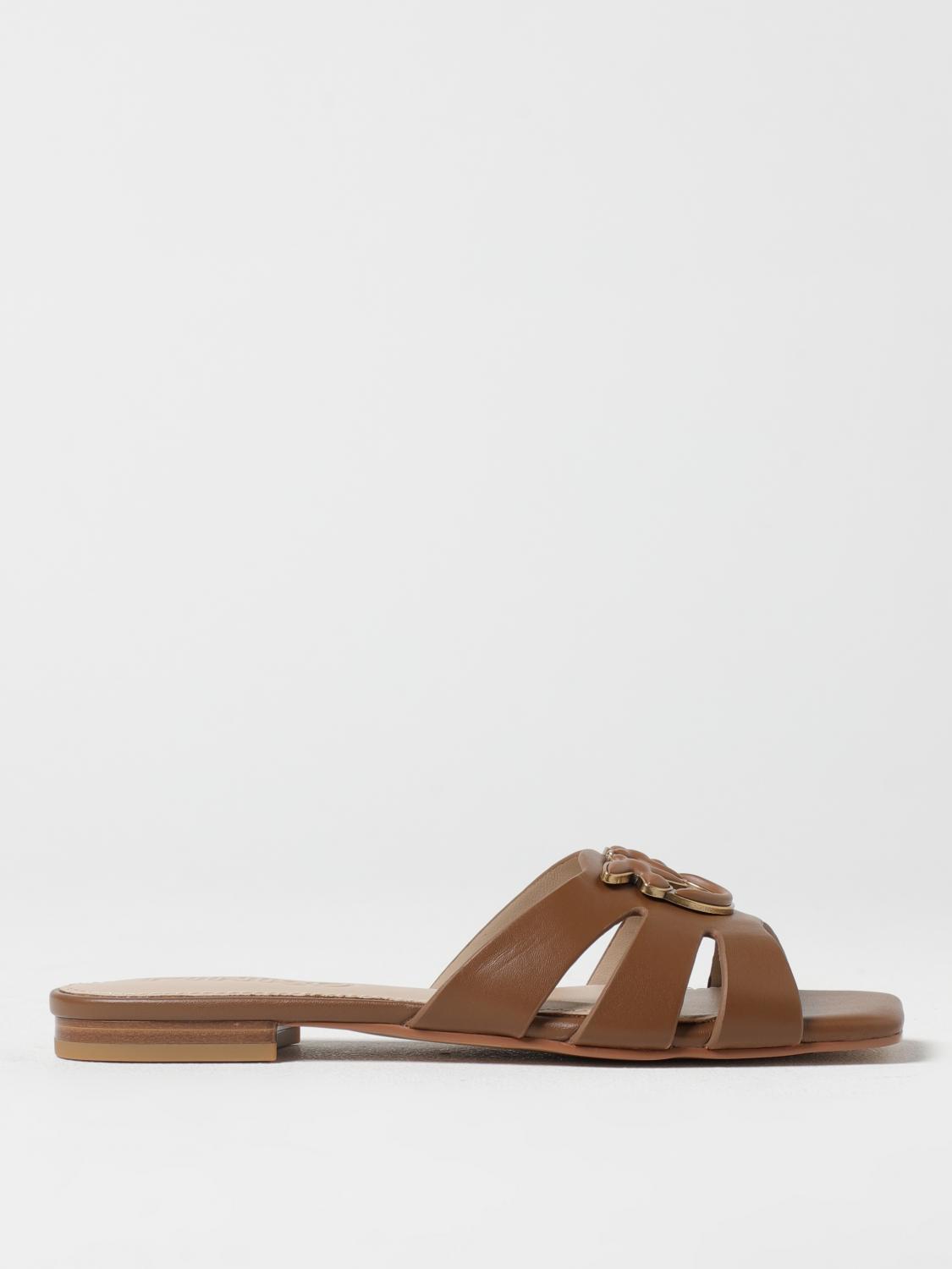 Pinko Marli 09 Brown Leather Sandals In Dark