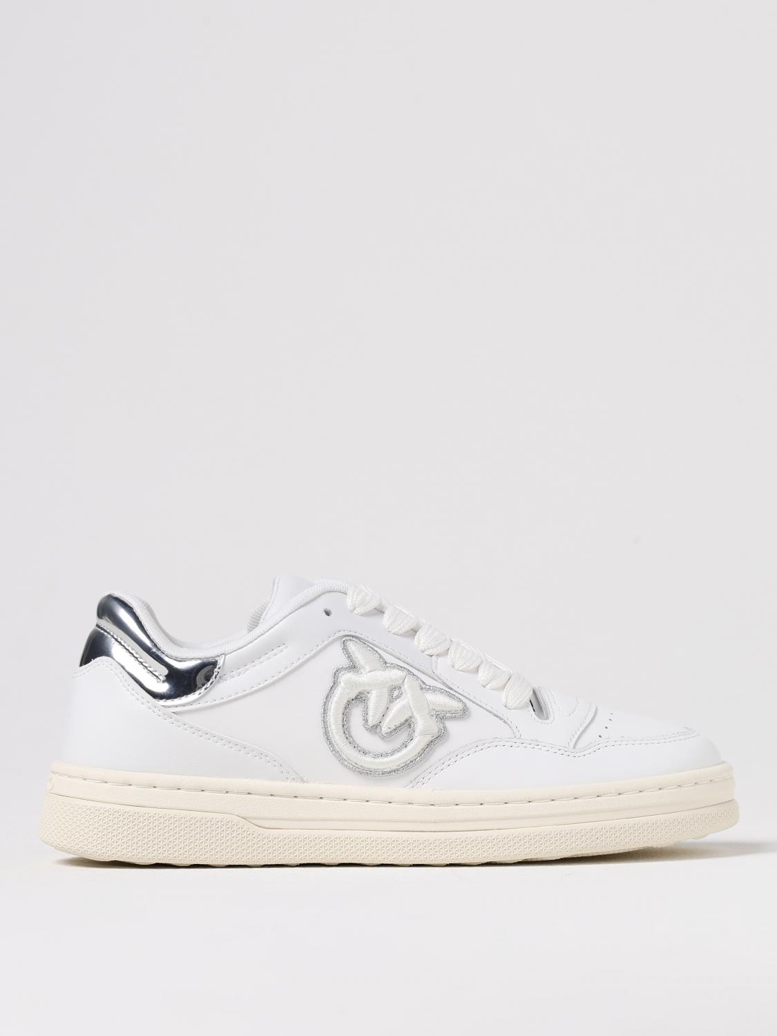 Pinko White Leather Sneakers With Metallic Accents In White