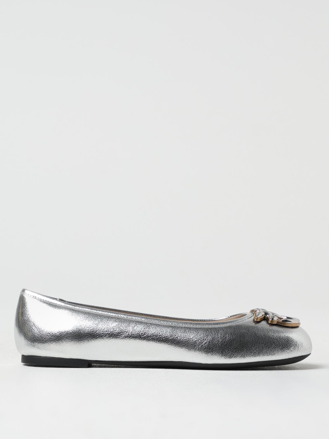 Pinko Metallic Nappa Leather Ballerinas In Silver