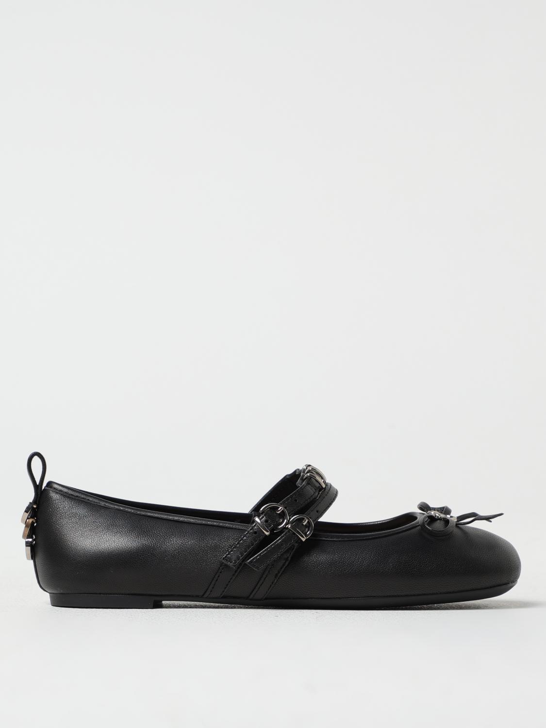 Pinko Nappa Leather Ballet Flats With Straps And Bow In Black