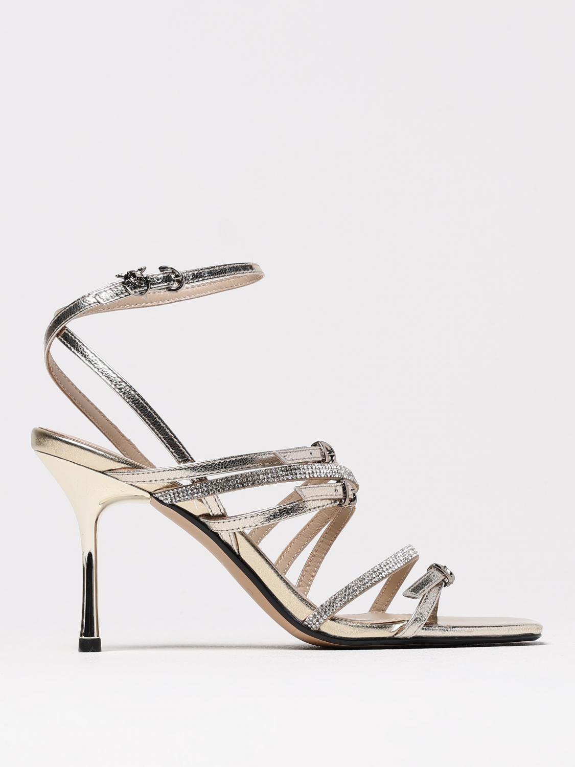 Pinko Stiletto Heeled Sandals With Sparkling Straps In Gold