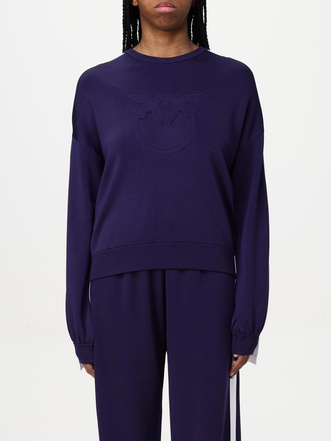 Pinko Knit Crewneck Sweatshirt With Embossed Logo In Blue