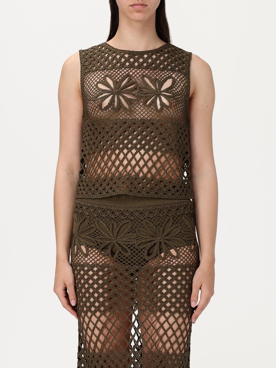 Pinko Top Sans Manches En Crochet Ajouré In Brown
