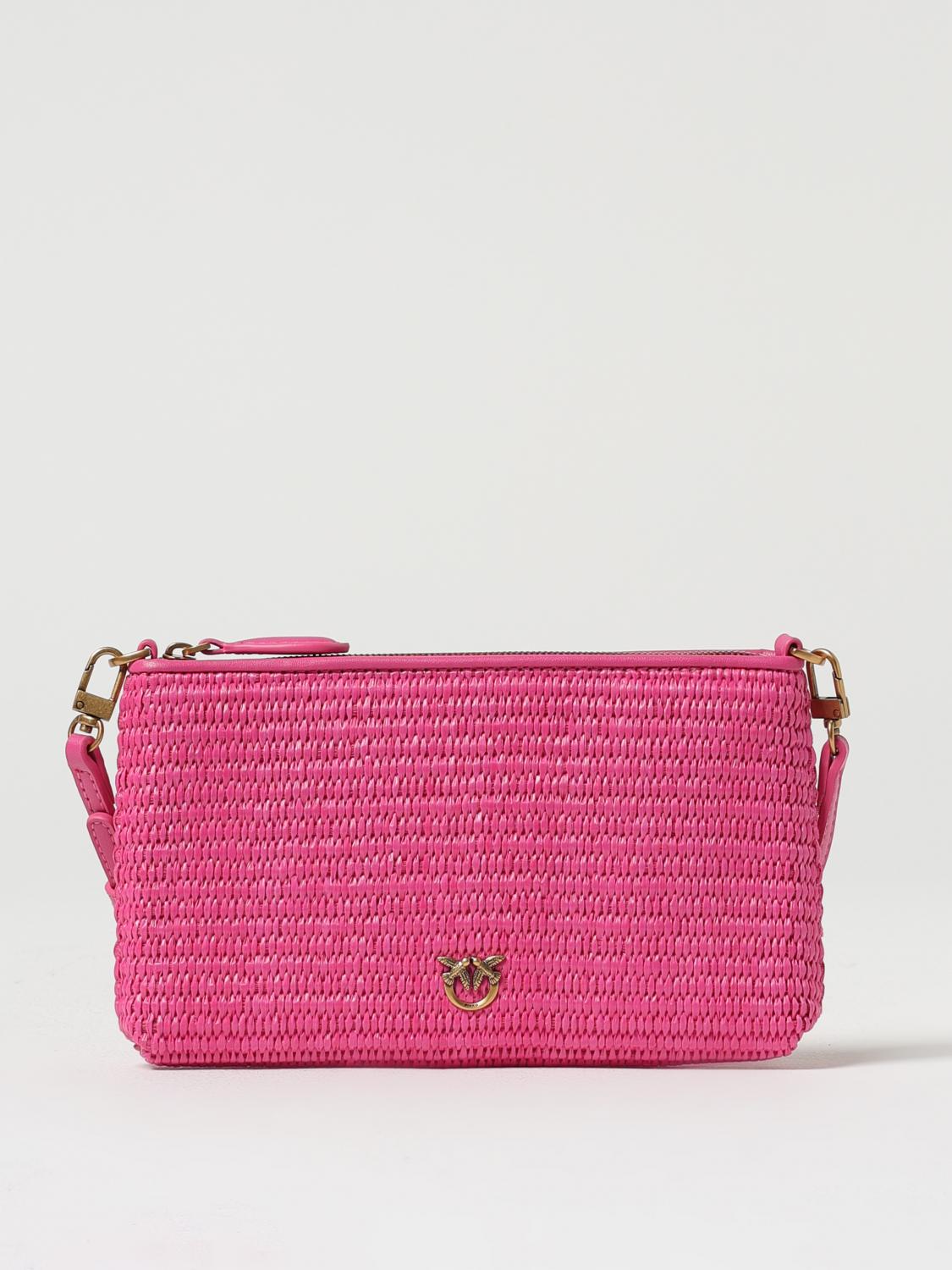 Pinko Small Flat Crochet Raffia Bag With Removable Shoulder Strap