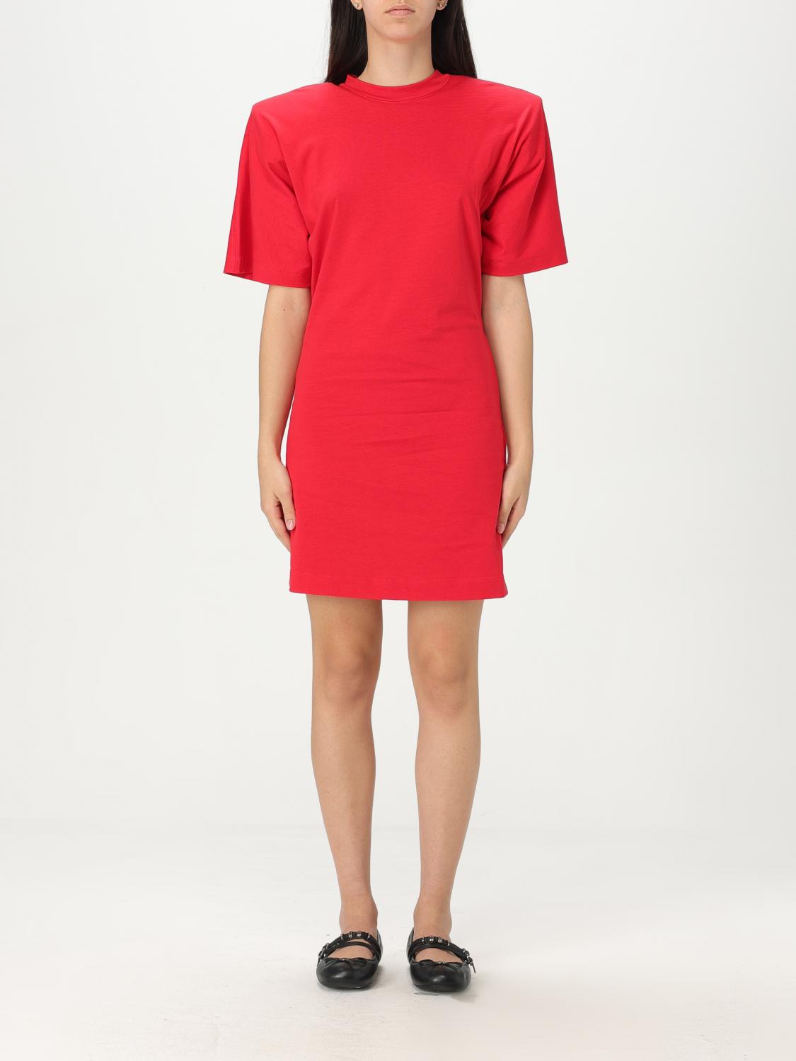 Pinko Belted Short Sleeve Dress With Round Neckline In Red
