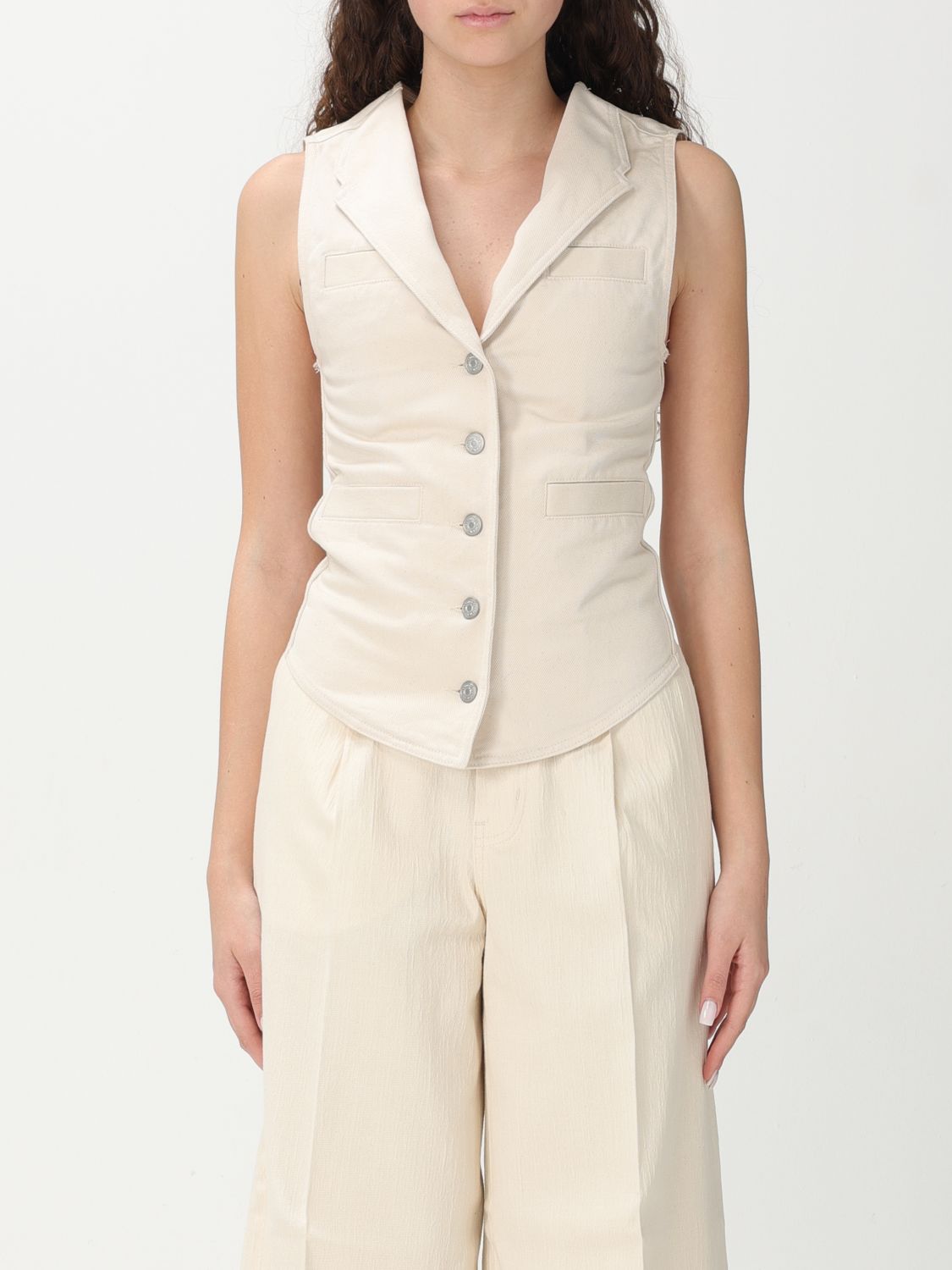 Shop Pinko Waistcoat Woman Color Beige