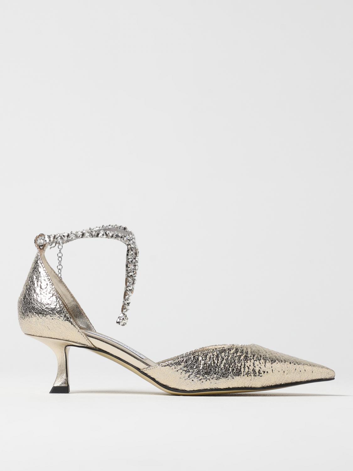 Jimmy Choo Metallic Crinkled Leather Pointed Toe Pumps With Crystal Ankle Strap In Gold