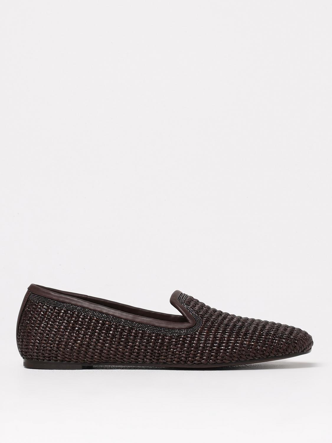 Brunello Cucinelli Raffia Braided Ballet Flats In Dark
