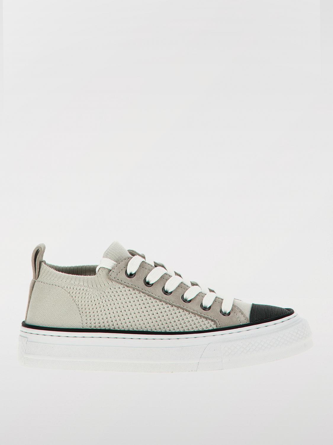 Brunello Cucinelli White Low Top Sneaker With Tab On The Heel In Dove Grey