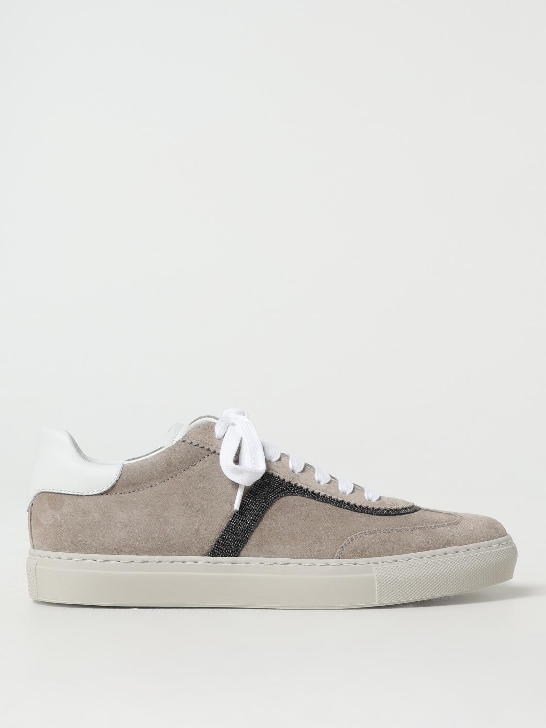 Brunello Cucinelli Women Suede Sneakers With Monil Detailing In Ice