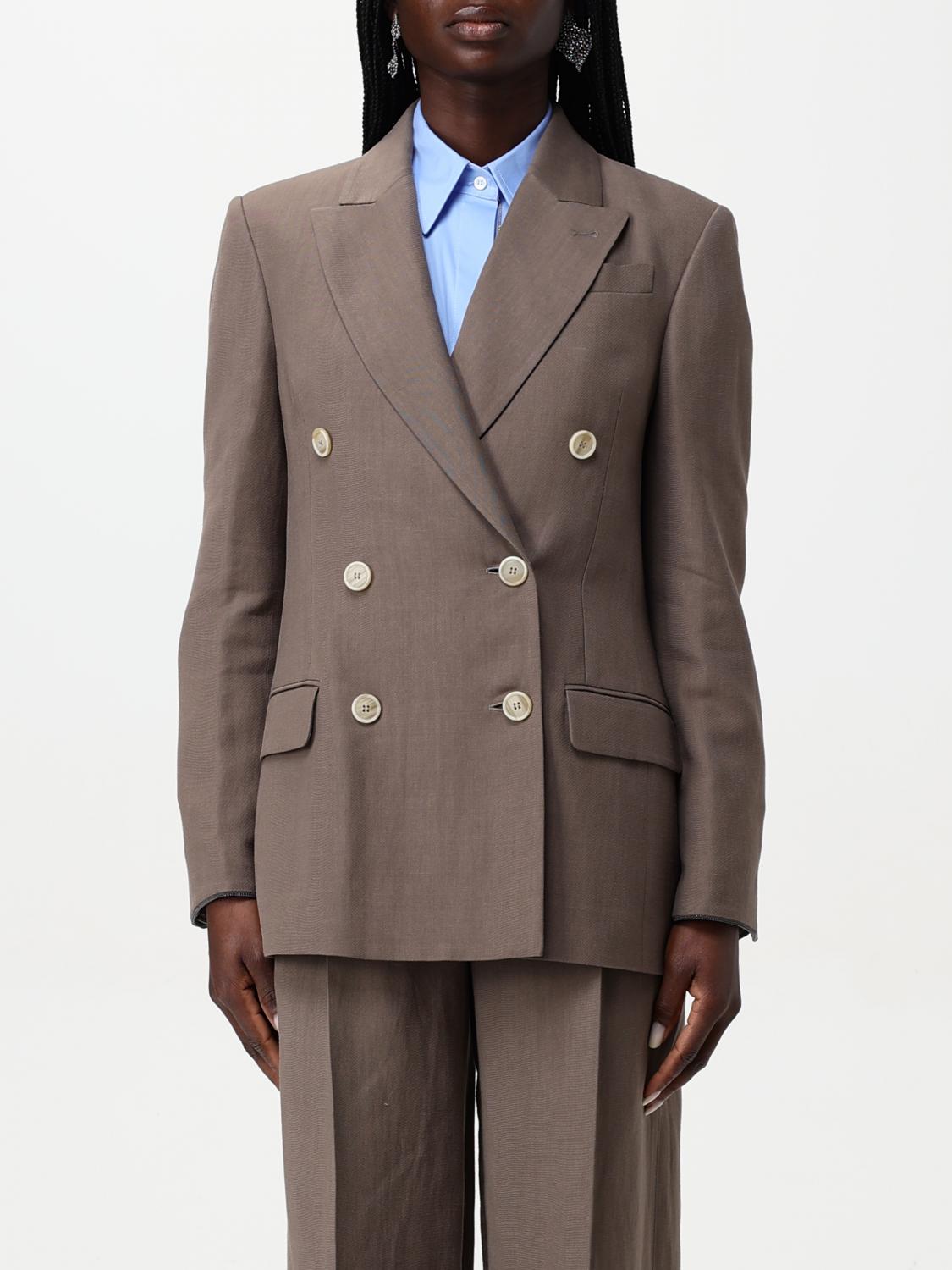 Brunello Cucinelli Tailleur Brown Viscose Jacket In Dark