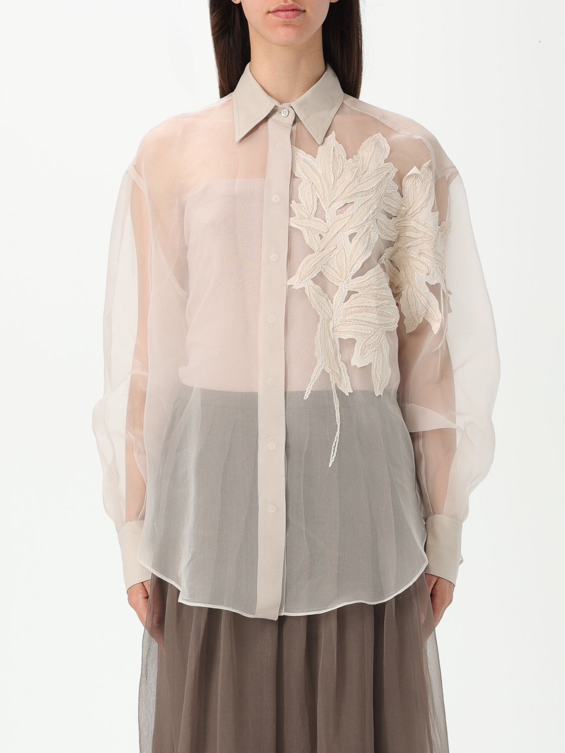 Brunello Cucinelli Women Silk Shirt In Beige